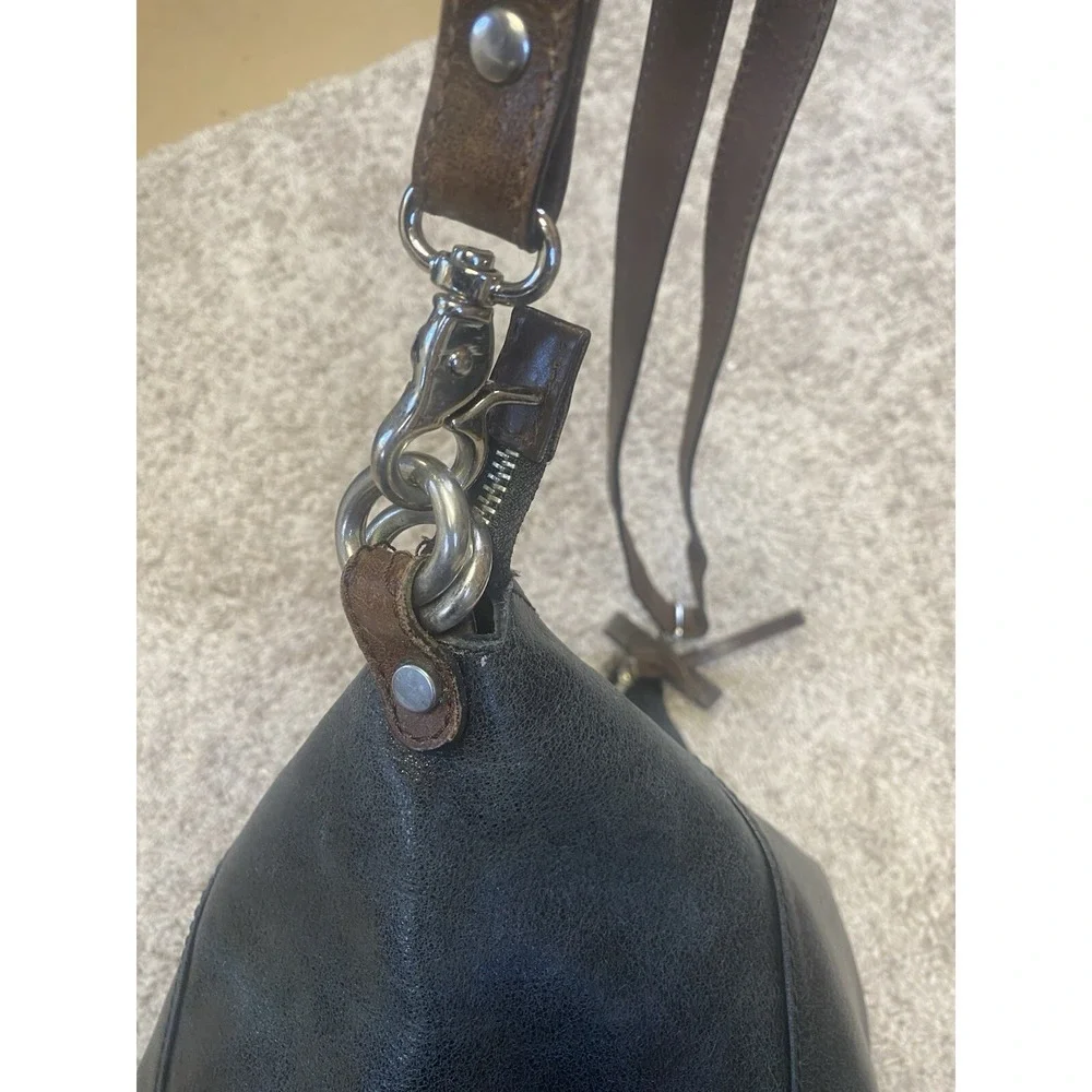 Tano Black Distressed Leather Slouchy Hobo Bag with Outter Zip pockets